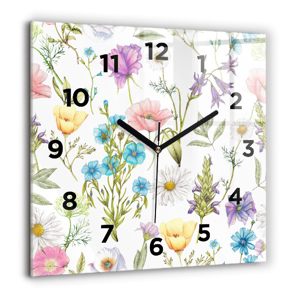 Horloge carrée en verre Composition florale