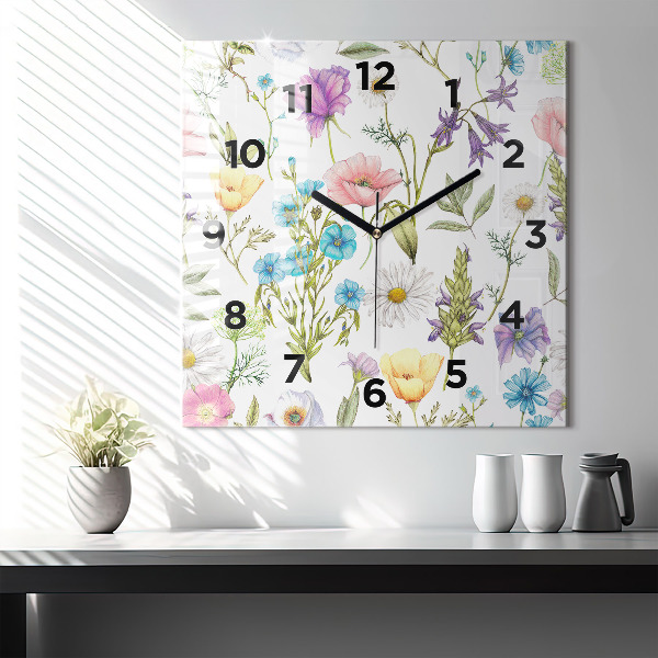Horloge carrée en verre Composition florale