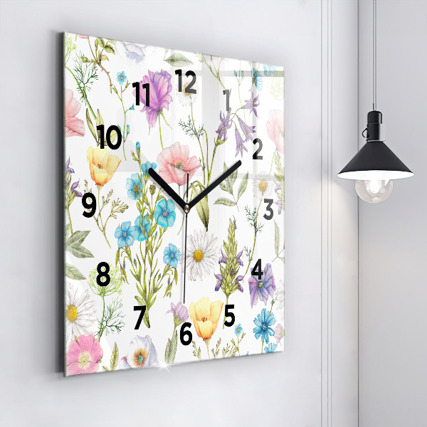 Horloge carrée en verre Composition florale