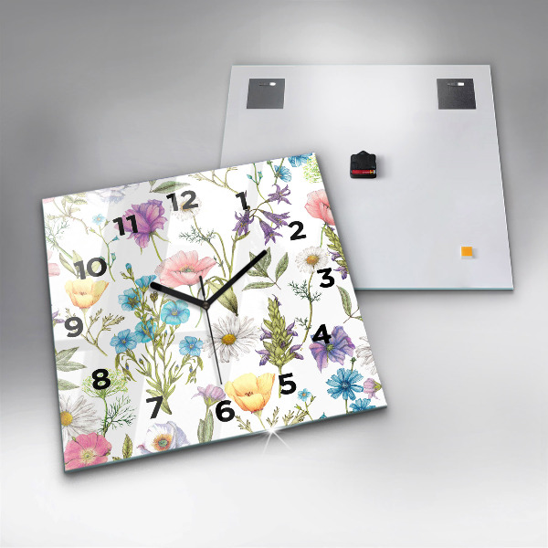 Horloge carrée en verre Composition florale