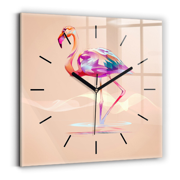 Horloge carrée en verre Illustration de flamant rose