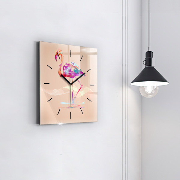 Horloge carrée en verre Illustration de flamant rose