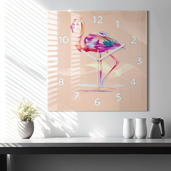 Horloge carrée en verre Illustration de flamant rose