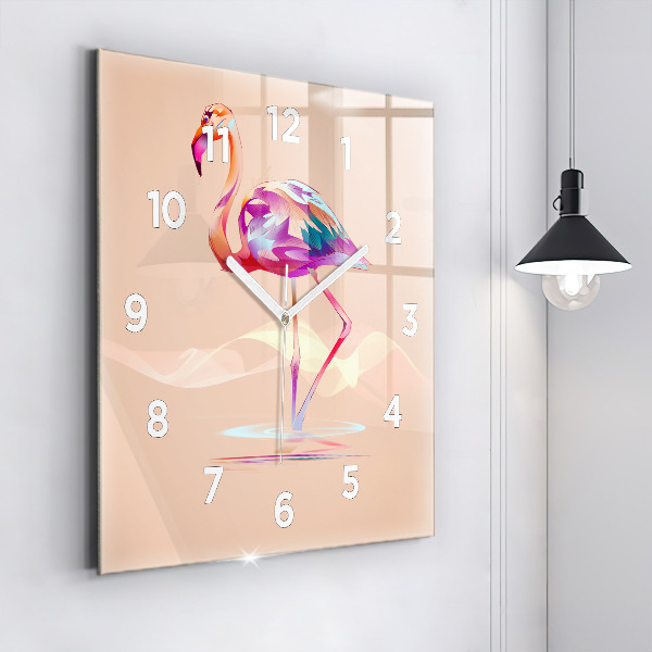 Horloge carrée en verre Illustration de flamant rose