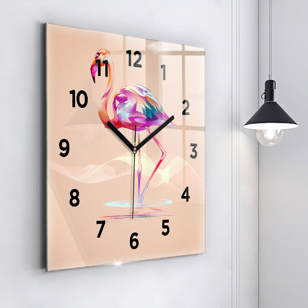 Horloge carrée en verre Illustration de flamant rose