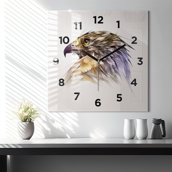 Horloge carrée en verre Oiseau de prédation