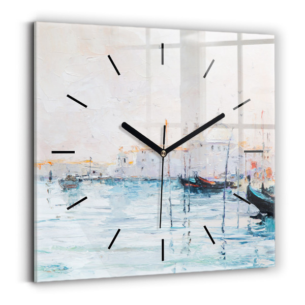 Horloge murale carrée 'Peinture à l''huile yacht mer'