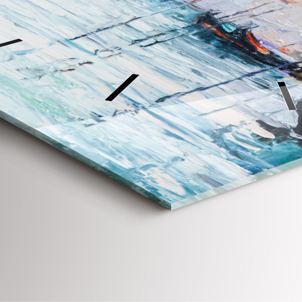 Horloge murale carrée 'Peinture à l''huile yacht mer'