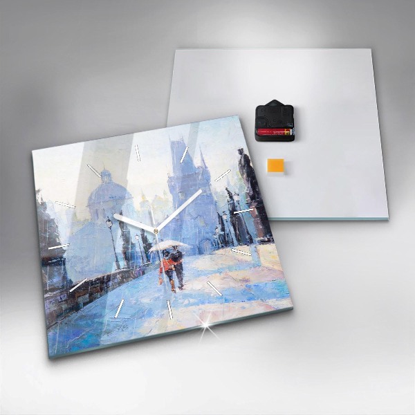 Pendule carrée en verre 'Art à l''huile'