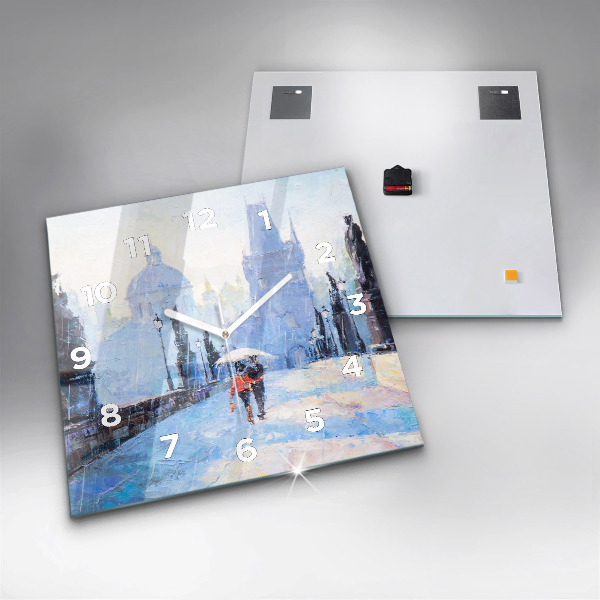 Pendule carrée en verre 'Art à l''huile'