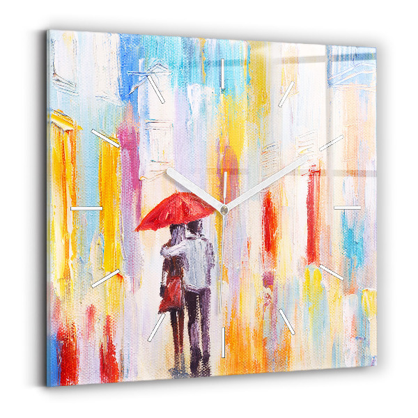Pendule carrée en verre Couple sous la pluie