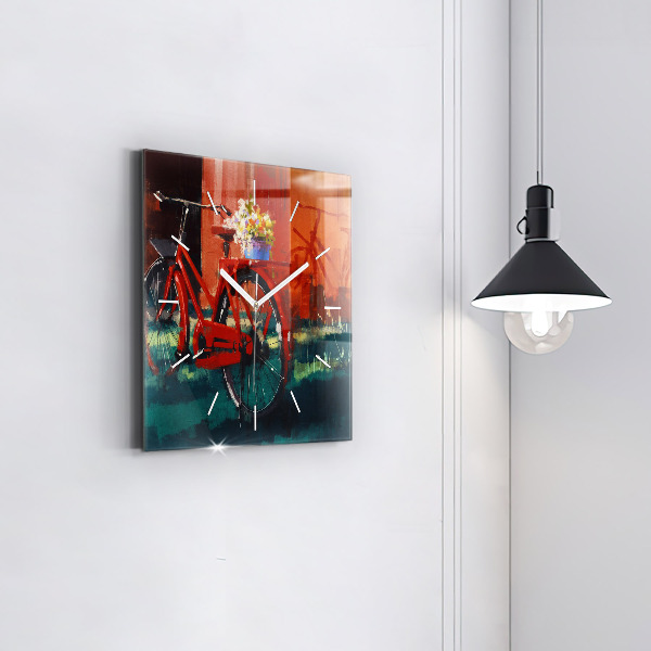 Pendule carrée en verre Vélo peint