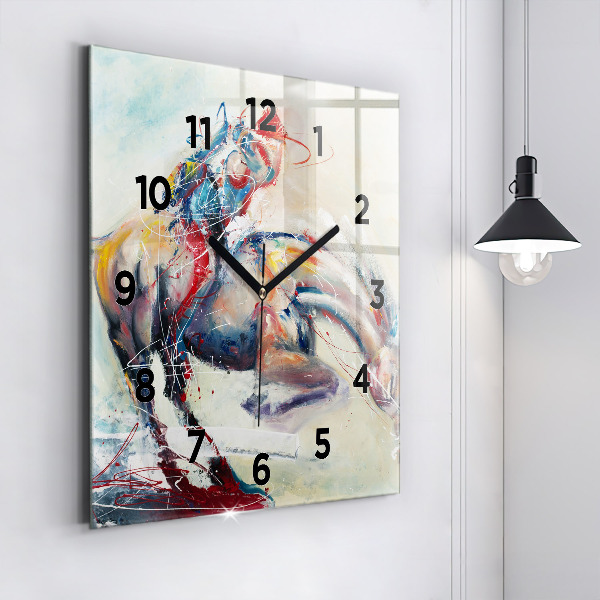 Horloge murale carrée Illustration de chevaux au galop