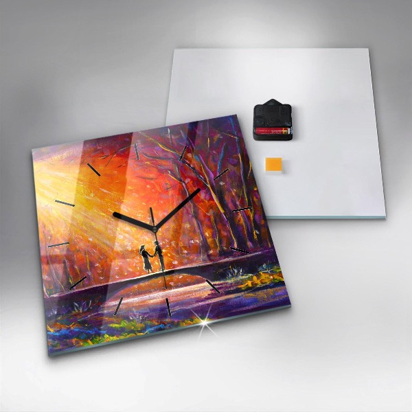 Horloge murale carrée Couple dans la forêt