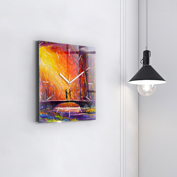 Horloge murale carrée Couple dans la forêt