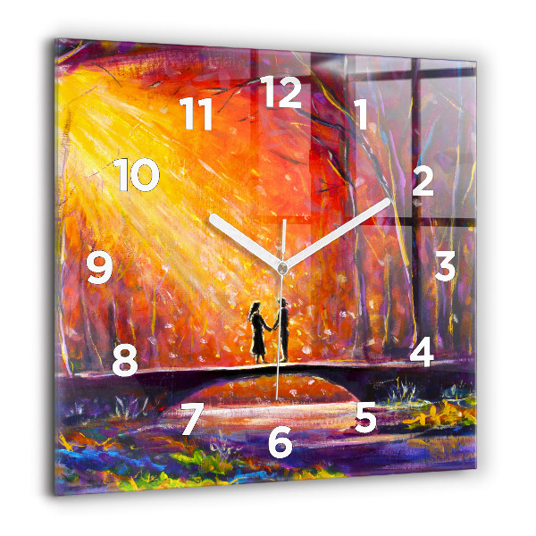 Horloge murale carrée Couple dans la forêt