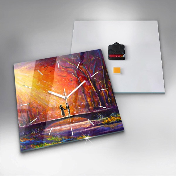 Horloge murale carrée Couple dans la forêt
