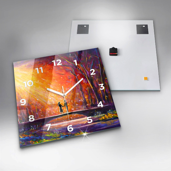 Horloge murale carrée Couple dans la forêt