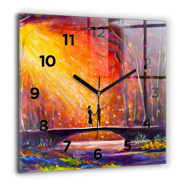 Horloge murale carrée Couple dans la forêt