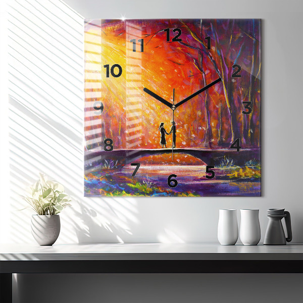 Horloge murale carrée Couple dans la forêt