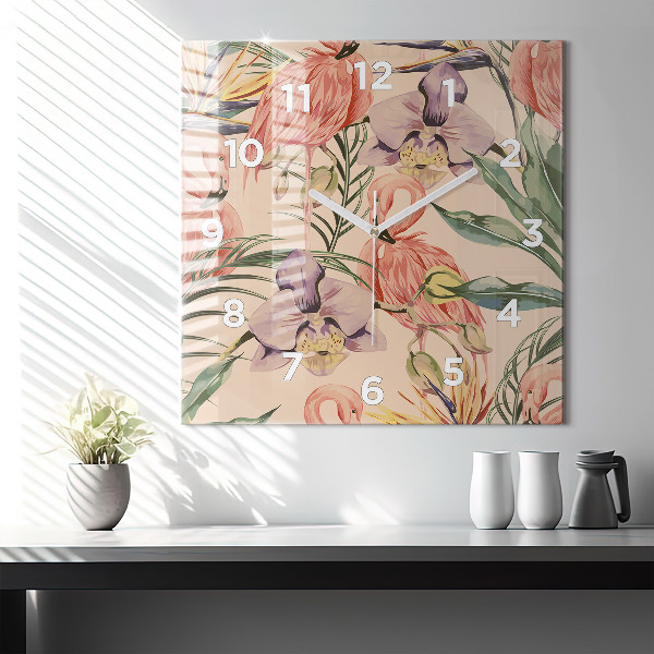 Horloge murale carrée Feuilles de palmier tropicales