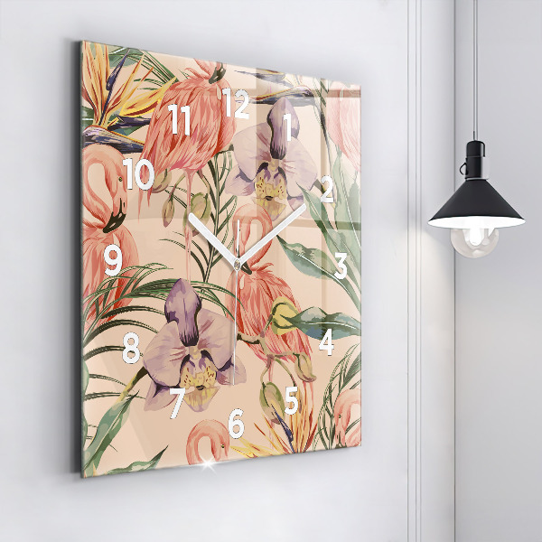 Horloge murale carrée Feuilles de palmier tropicales