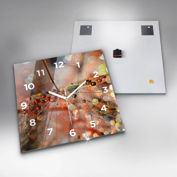 Horloge carrée en verre Pissenlit avec rosée