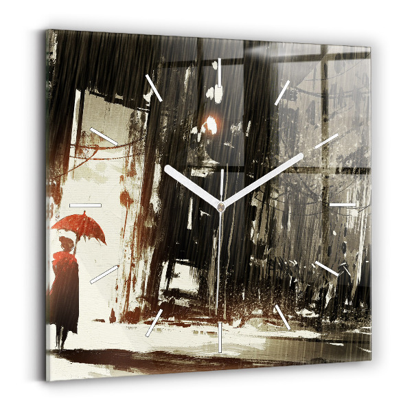 Horloge carrée en verre Femme par une nuit pluvieuse