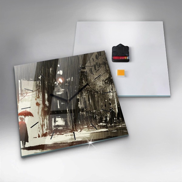 Horloge carrée en verre Femme par une nuit pluvieuse