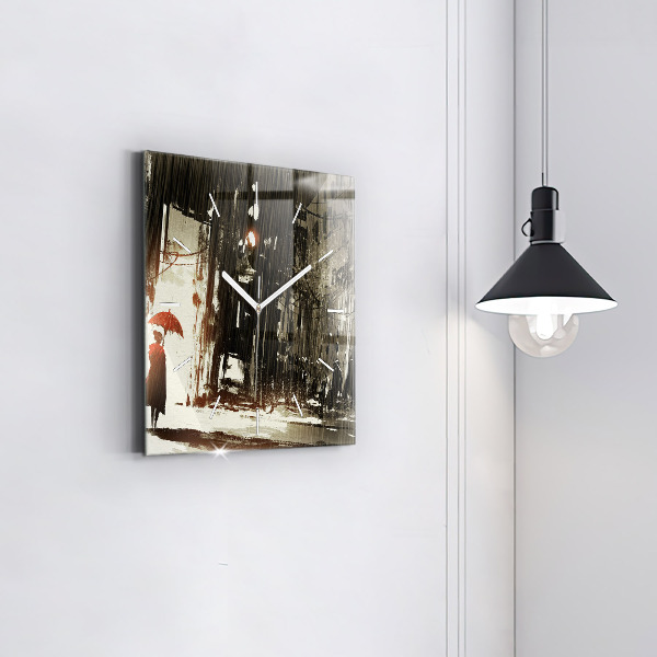 Horloge carrée en verre Femme par une nuit pluvieuse