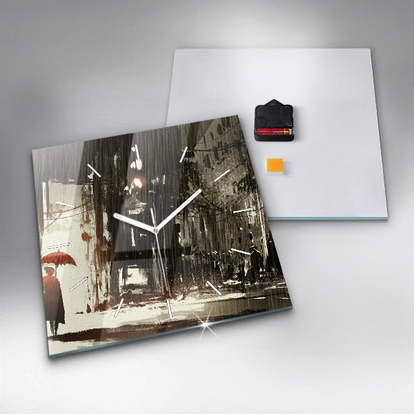 Horloge carrée en verre Femme par une nuit pluvieuse