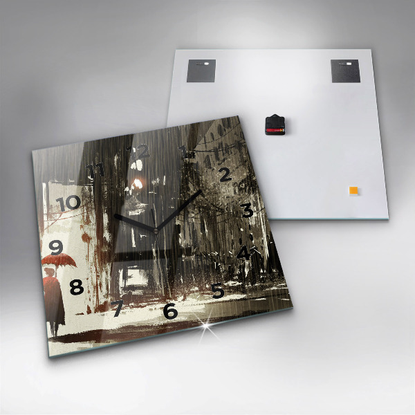 Horloge carrée en verre Femme par une nuit pluvieuse