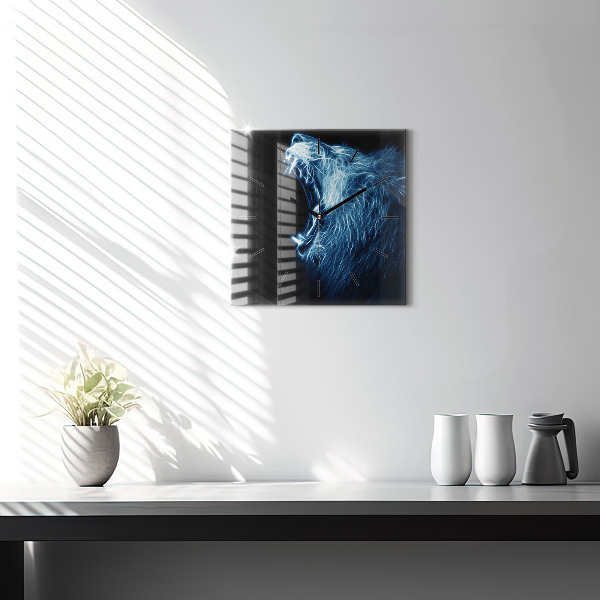 Horloge carrée en verre Lion sauvage