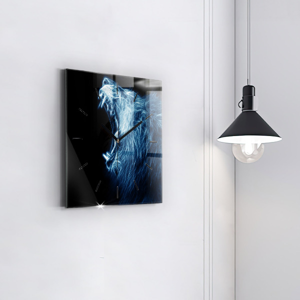 Horloge carrée en verre Lion sauvage
