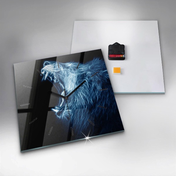 Horloge carrée en verre Lion sauvage