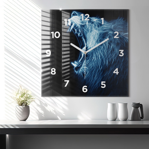 Horloge carrée en verre Lion sauvage