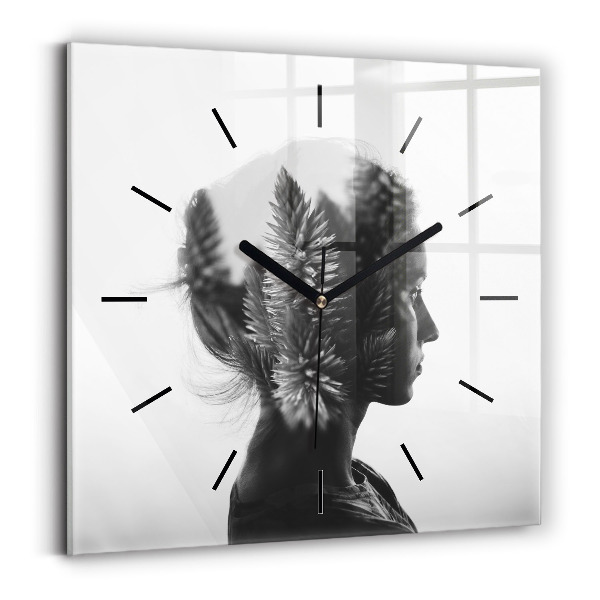 Horloge carrée en verre 'Portrait d''une femme'