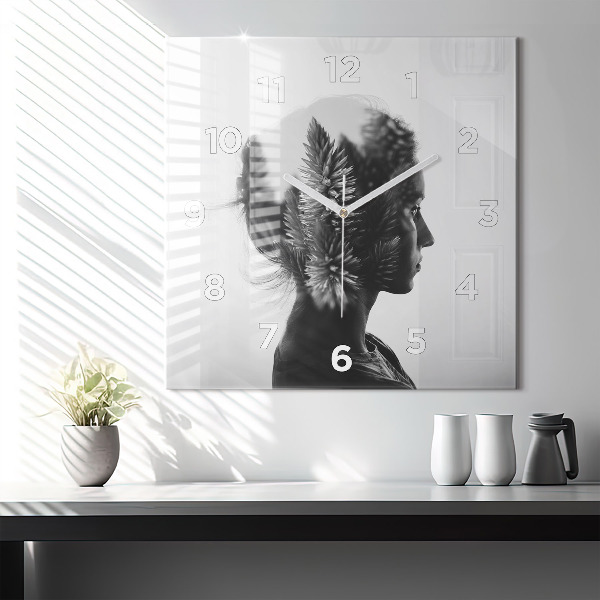 Horloge carrée en verre 'Portrait d''une femme'