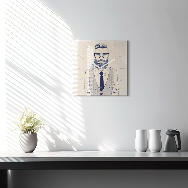 Horloge carrée en verre Homme avec une barbe