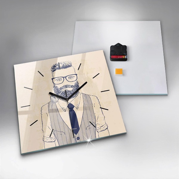 Horloge carrée en verre Homme avec une barbe