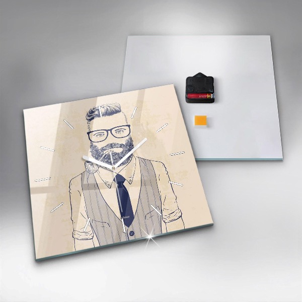 Horloge carrée en verre Homme avec une barbe