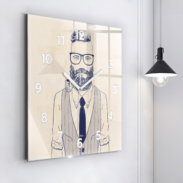 Horloge carrée en verre Homme avec une barbe