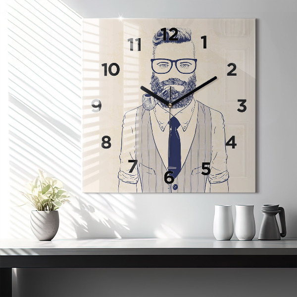 Horloge carrée en verre Homme avec une barbe