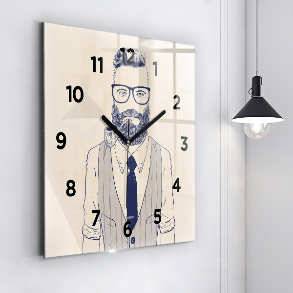 Horloge carrée en verre Homme avec une barbe
