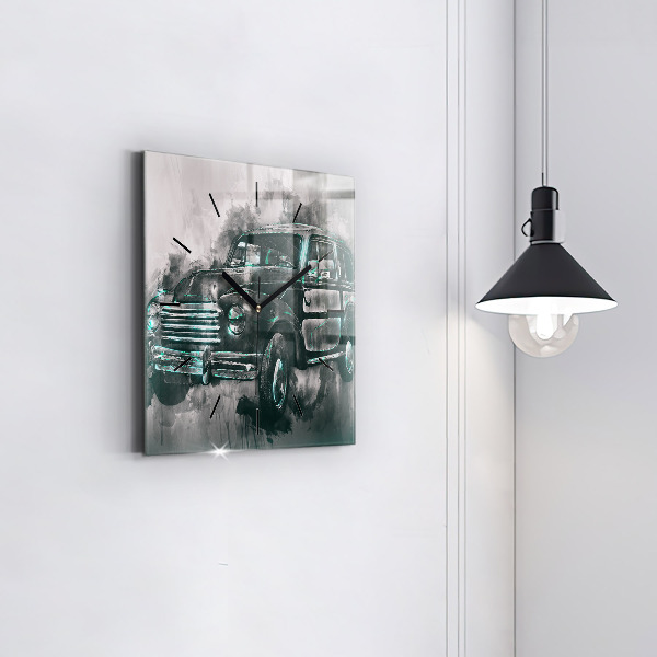 Horloge carrée en verre Voiture de la vieille école