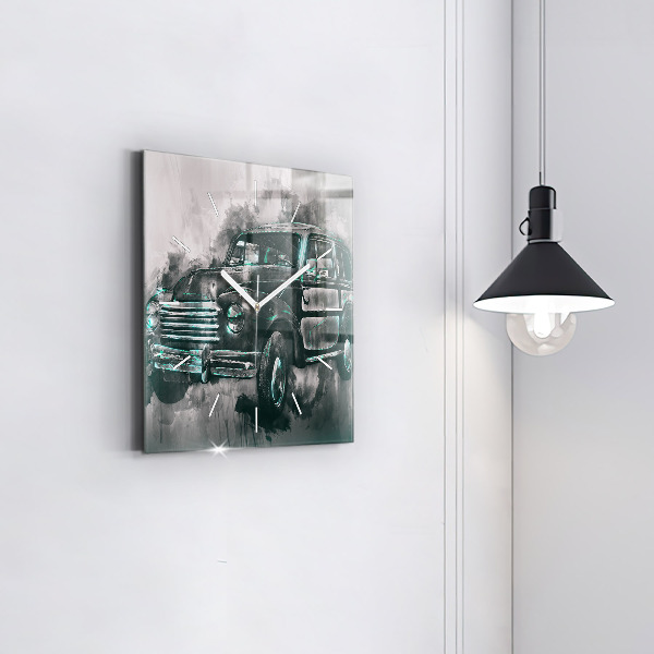 Horloge carrée en verre Voiture de la vieille école