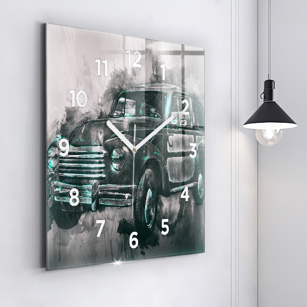 Horloge carrée en verre Voiture de la vieille école