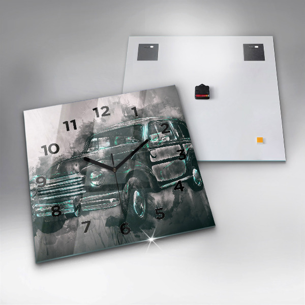 Horloge carrée en verre Voiture de la vieille école
