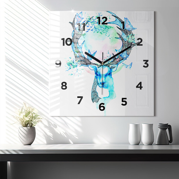 Horloge carrée en verre Illustration de cerf