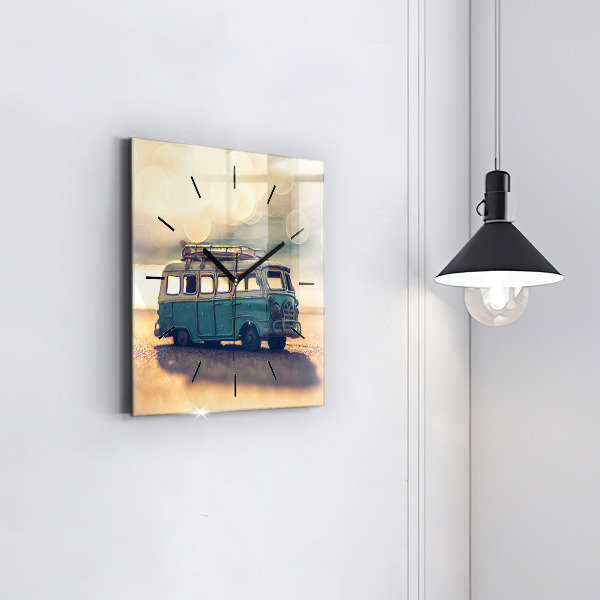 Horloge carrée en verre Camping-car sur la plage